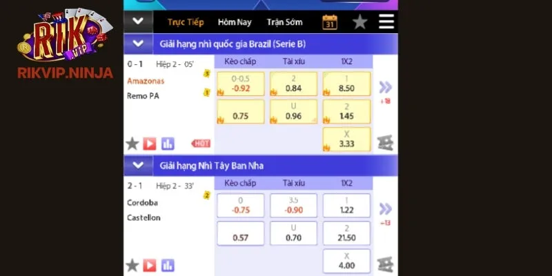 Trải nghiệm không gian cá cược thể thao đỉnh cao tại Rikvip