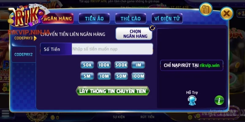 Những điều kiện cần nắm để thực hiện nạp tiền Rikvip