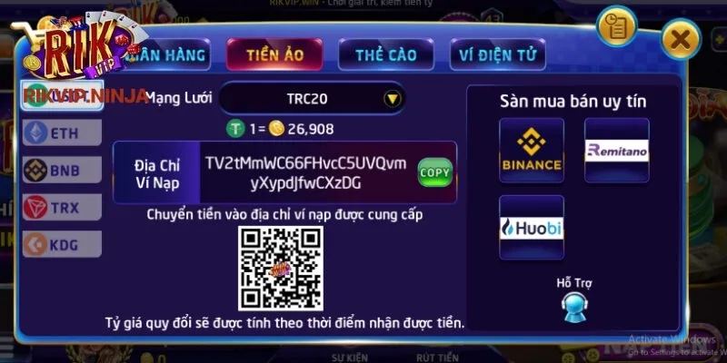 Hỗ trợ linh hoạt phương thức nạp tiền vào tài khoản Rikvip
