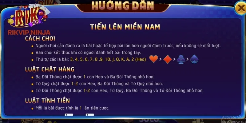 Hướng dẫn vào chơi Tiến Lên Miền Nam Rikvip