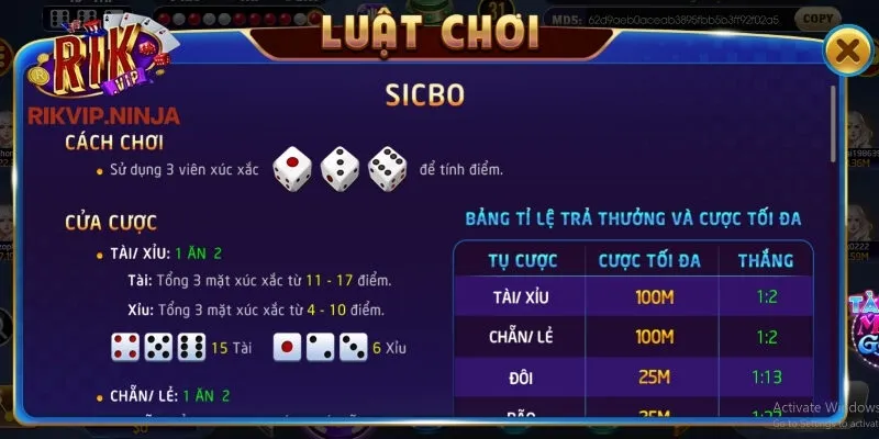 Tân thủ học nhanh cách chơi Sicbo Rikvip dễ trúng lớn