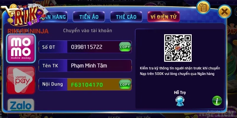 Quy trình nạp tiền Rikvip nhanh chóng và hiệu quả