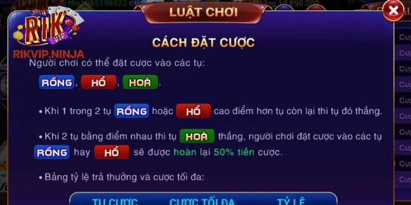 Hướng dẫn chi tiết cách chơi Rồng Hổ Rikvip cho người mới bắt đầu